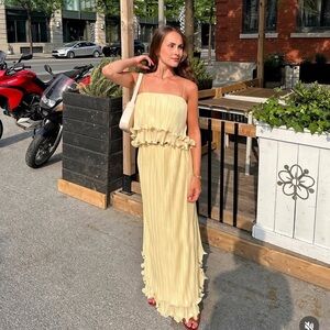 Commense Two Piece Yellow Pleated Ruffle Skirt Skirt